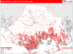 Houma-Thibodaux Metro Area Digital Map Red Line Style